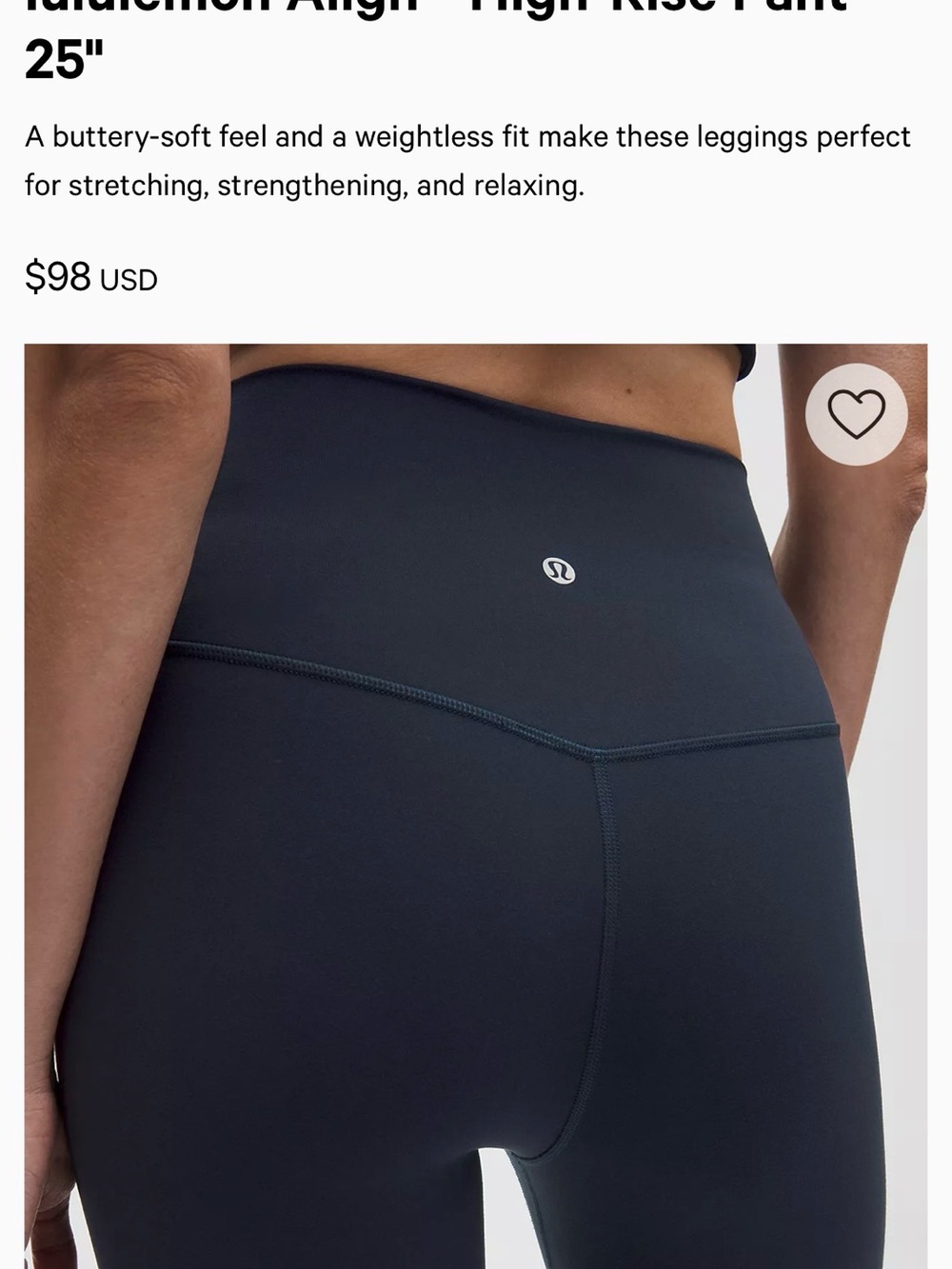 NWOT Lululemon High-Rise Leggings in Deep Navy. Size 8